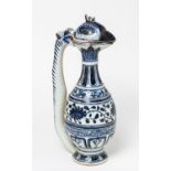 A LARGE CHINESE BLUE WHITE PORCELAIN LIDDED JUG WITH BIRD-MOTIF