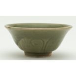 CHINESE SELADON CERAMIC BOWL WITH FLOWER DECOR