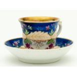 RUSSIAN PORCELAIN CUP & SAUCER WITH FLORAL DECOR