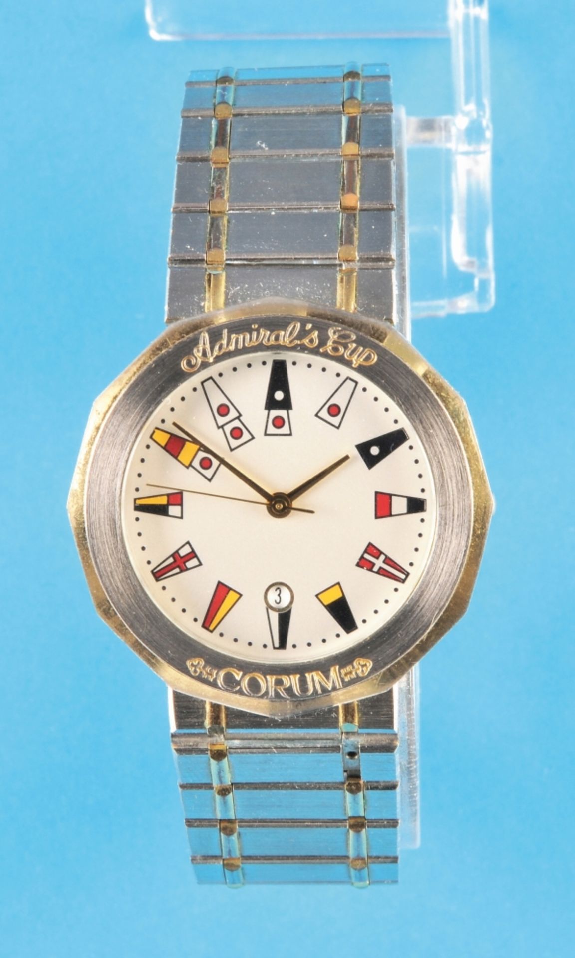 Corum "Admiral's Cup" Quartz wristwatch, bi-color case with 12- angular bezel and bi-color steel lin