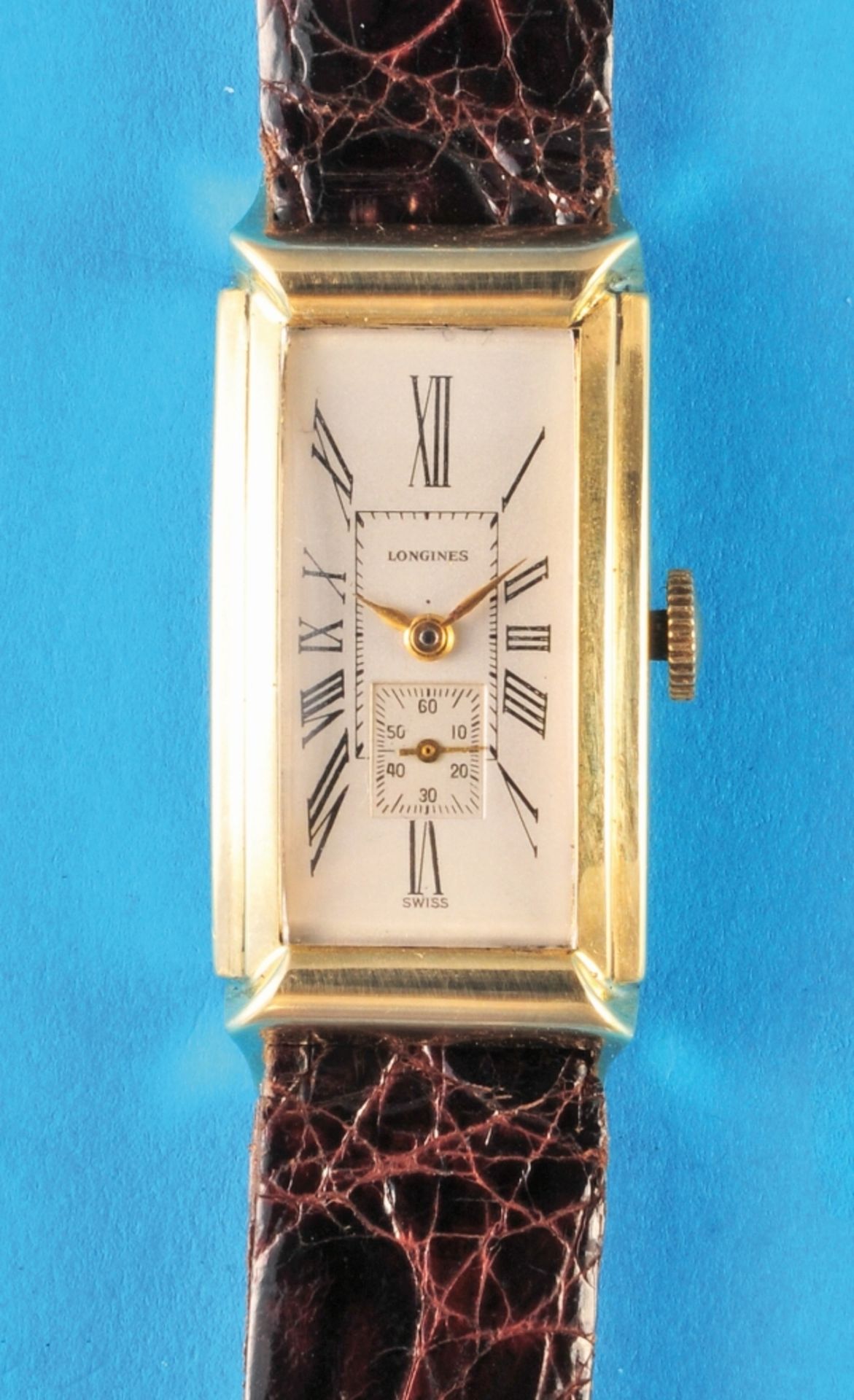 Longines Watch Co., Vintage 14ct. Gold Rectangular Wristwatch, cal. 9L, LXW, c. 1947, with Longines