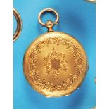 Richly engraved 18 ct. ladies' gold pocket watch with cylinder movement and keywind, guilloché and r