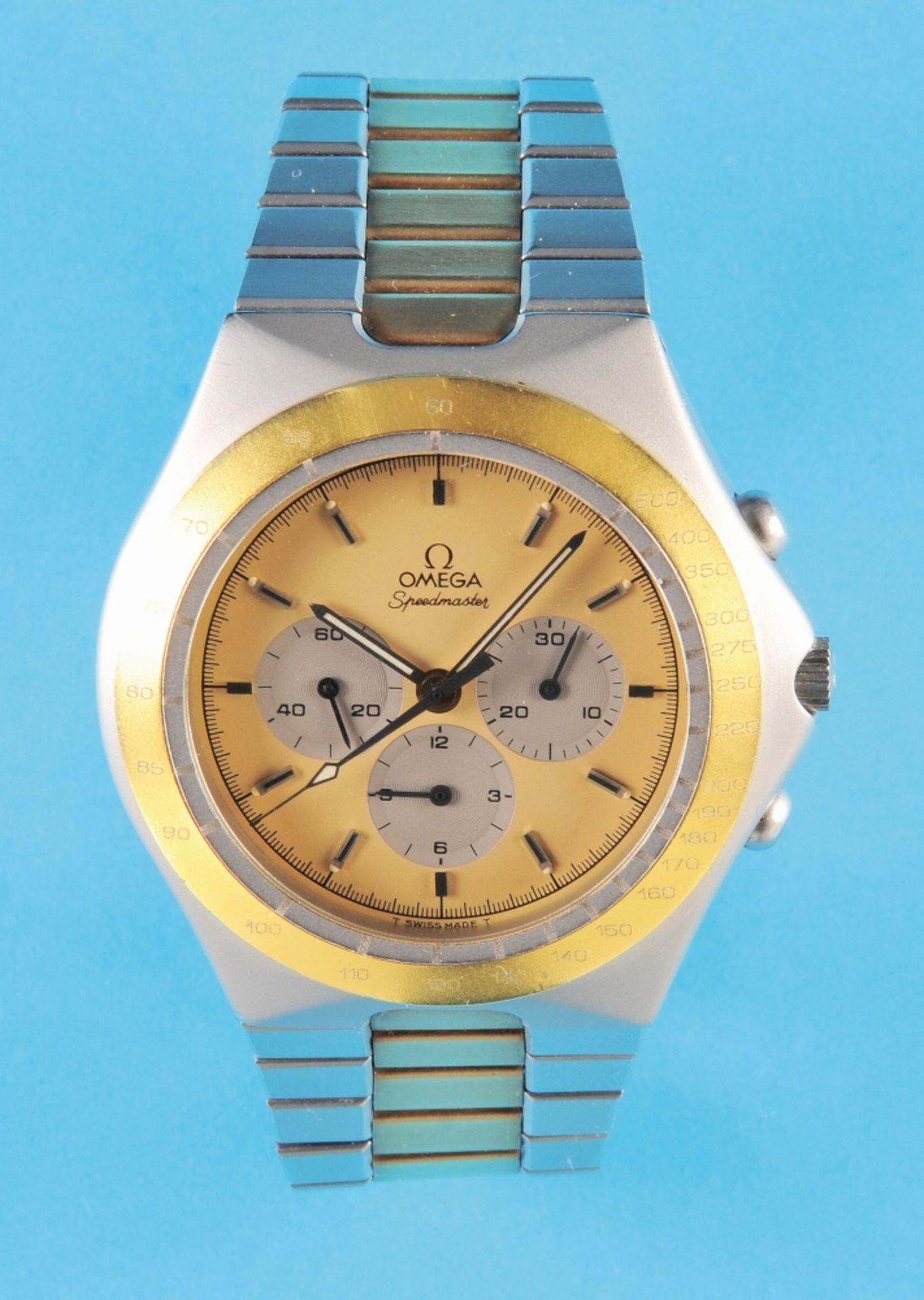 Omega 861 Speedmaster Teutonic steel/gold wristwatch chronograph with steel/gold bracelet with fold