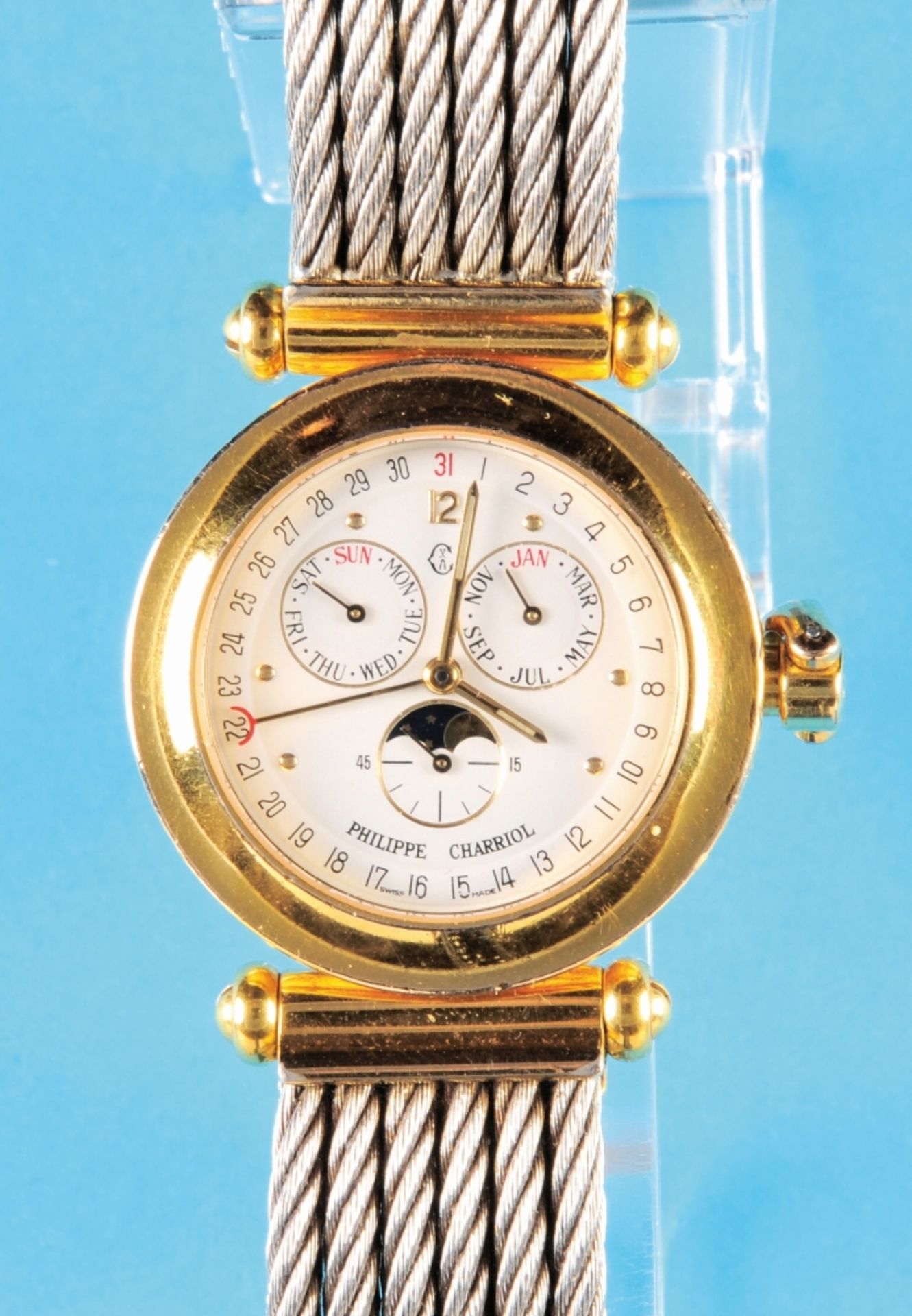 Philippe Charriol "Christopher Columbus 1492 America 1942, quartz bi Color wristwatch with moon phas