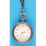 Tavannes Watch Co., motif silver pocket watch with depiction of a horse-drawn carriage with coachman