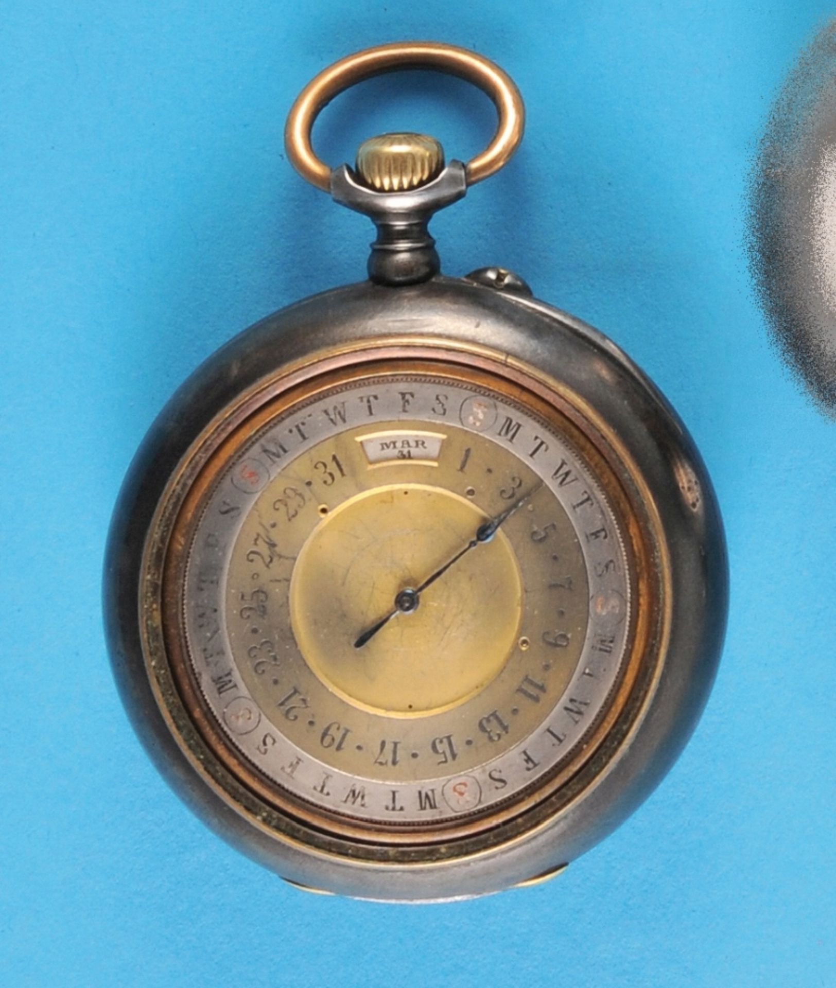 J.Verhagen & Co., Cologne, metal pocket watch with moon phase and calendar on the back, - Image 2 of 2