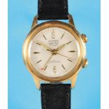 Fulton-Memo-Time wristwatch with center seconds and alarm, cal. AS 1475, gold-plated case with stee