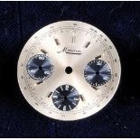 Minerva chronograph dial, silver-plated, hour markers, Arabian minute track,