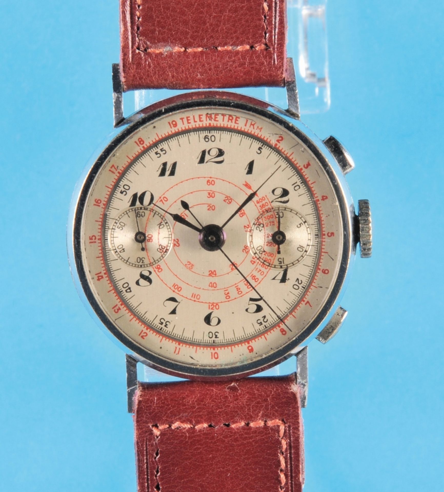 Vintage wristwatch with ratchet wheel chronograph and 30-minute counter, cal. Landeron 13, 1940s, ca