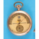 Modernista Patent, gold-plated pocket watch with jumping hours, semi-circular minute scale