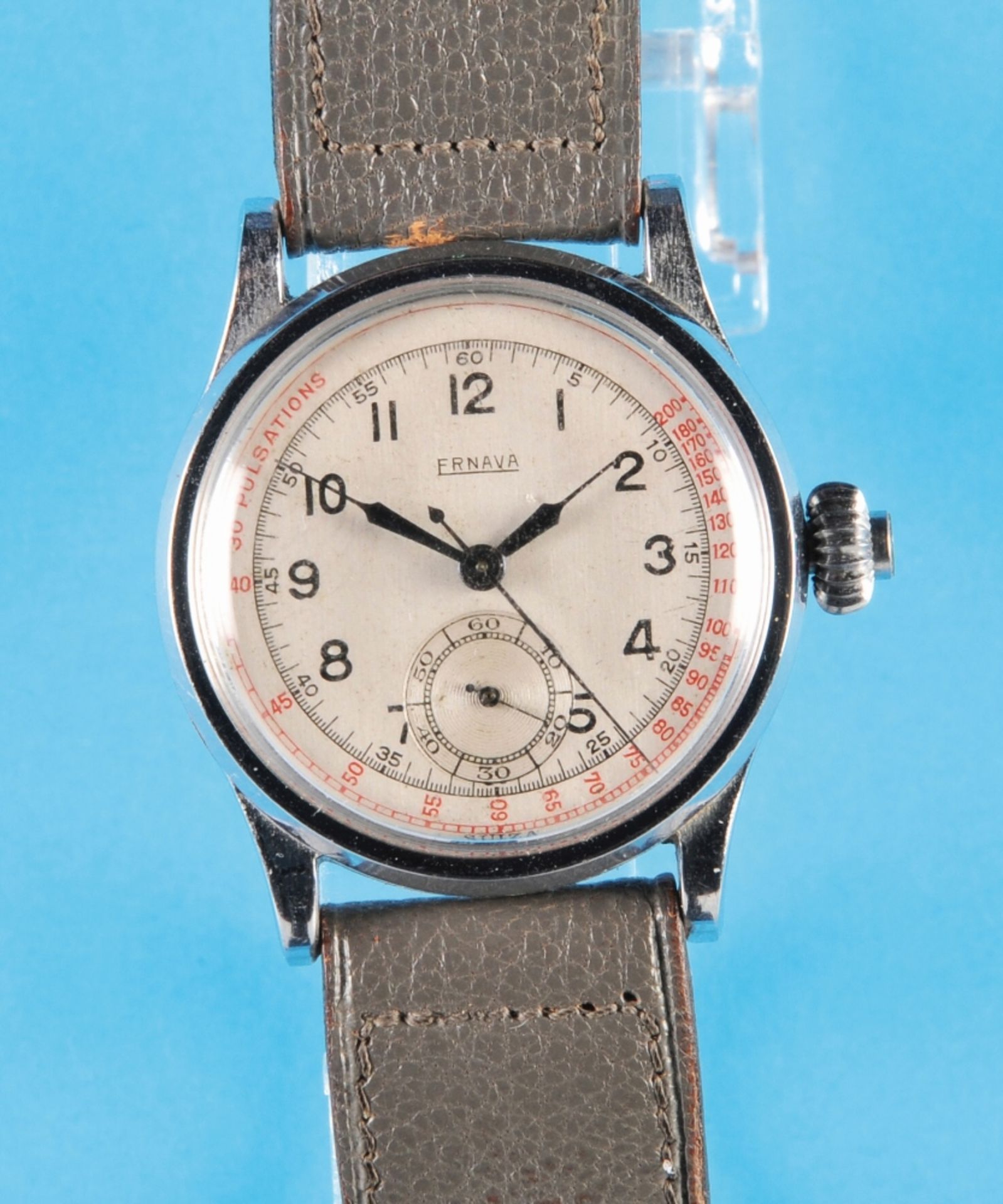 Ernava wristwatch with 1-pusher chronograph "Monopusher" with pulsation scale, cal. Venus 103, circa