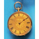 Ladies' gold pocket watch with key winding, guilloché 18 ct. gold case with cover,
