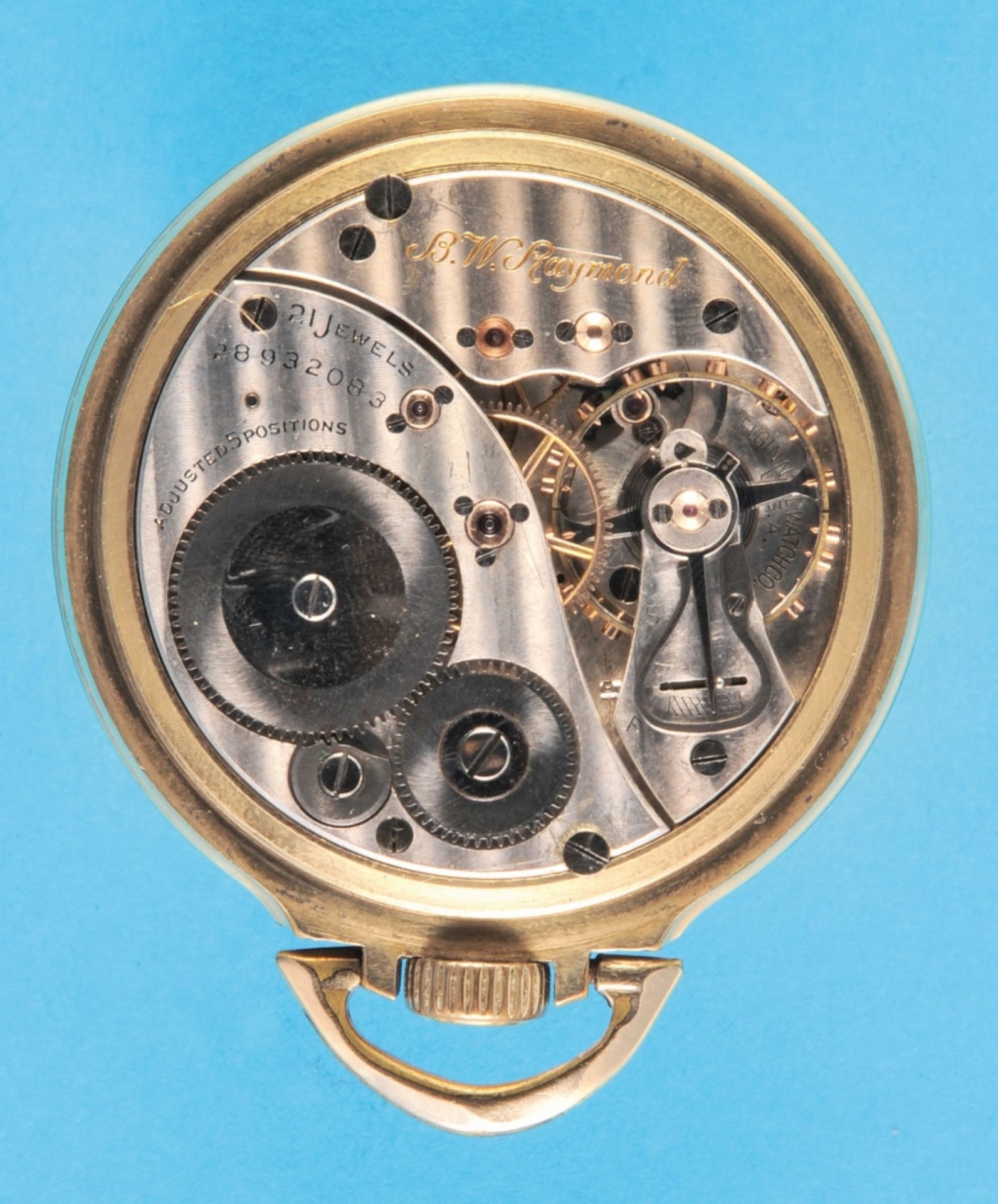 Elgin Natl. Watch Co., "B.W.Raymond", American pocket watch with power reserve, 10 ct. goldfilled ca