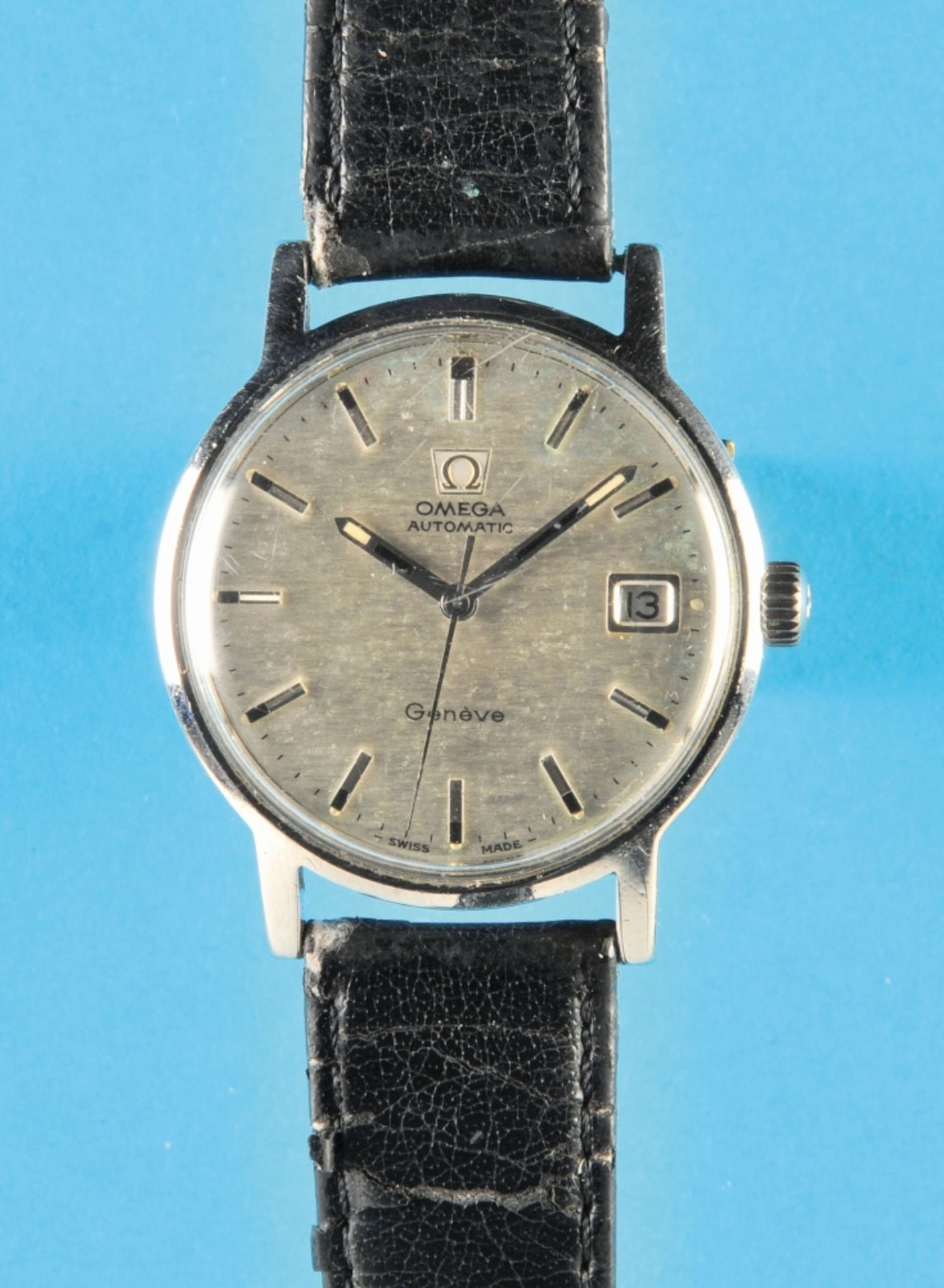 Omega Automatic wristwatch with date and center seconds, Case with steel screw back, cal. 166.070,