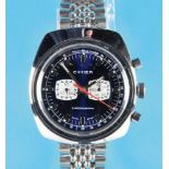 Cimier steel wristwatch chronograph with 80-minute counter (rare), steel link bracelet, cal. 2370, c