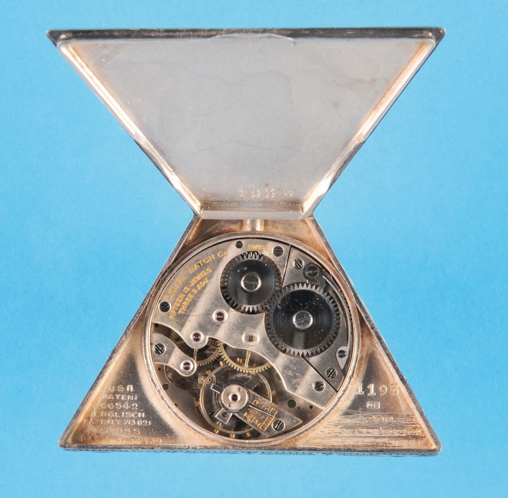 3-cornered Masonic silver pocket watch, Solvil Watch Co, (G. Schwab-Loeille, Geneva),