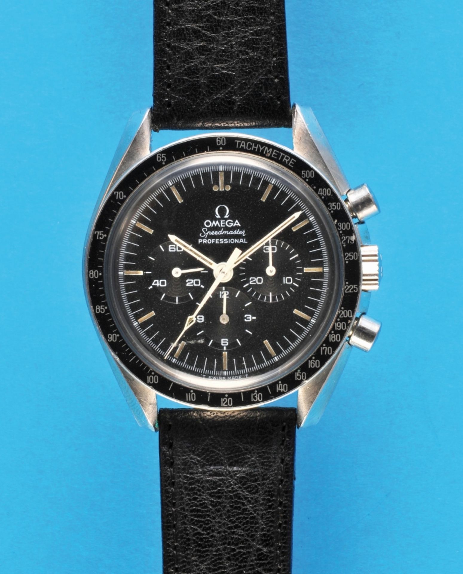 Omega Speedmaster Professional Moon steel wristwatch with chronograph, 30-minute counter and 12-hour