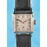 Longines wristwatch in a square, water-protected special case with special clasp over lugs, cal. Lon