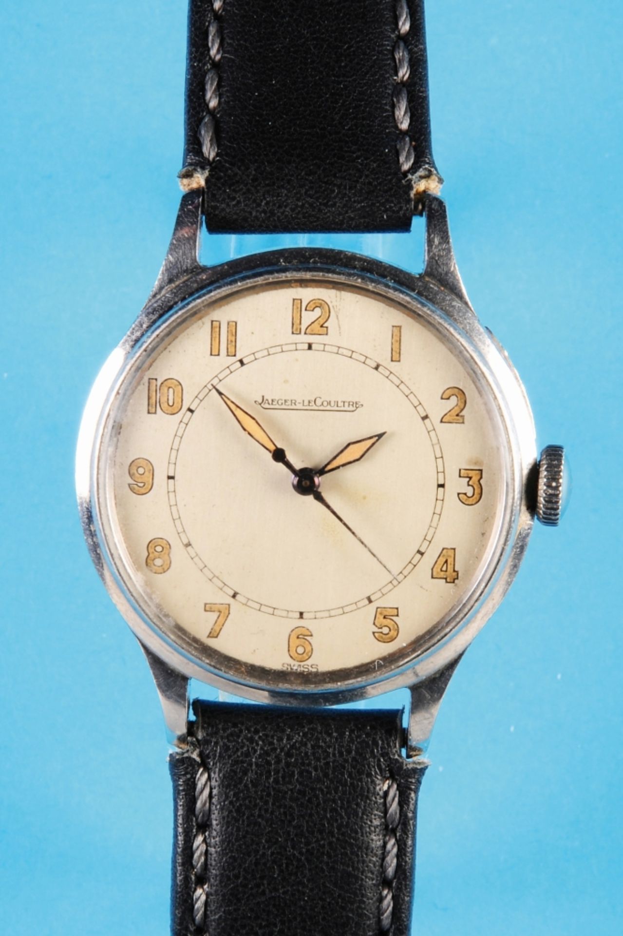 Jaeger-LeCoultre Military Vintage steel wristwatch with center seconds, cal. P478, 1940s, case with