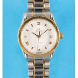 Omega Automatic steel/gold ladies' wristwatch with center seconds, date and steel/gold link bracele