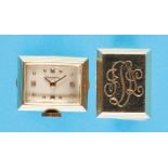 Gold Cufflinks with Watch, Concord Watch Co., 14 ct., one with monogram J.D.L,