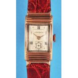 Longines rectangular gold wristwatch, 14 ct. red gold case, cal. 25.17 (L9), ca. 1941,