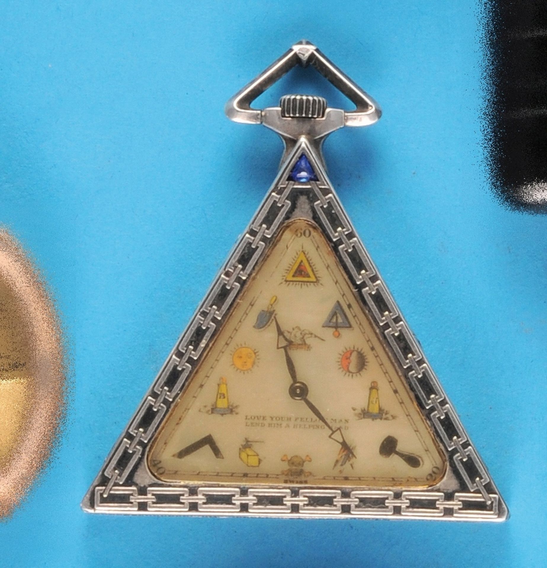 3-cornered Masonic silver pocket watch, Solvil Watch Co, (G. Schwab-Loeille, Geneva), - Bild 2 aus 2