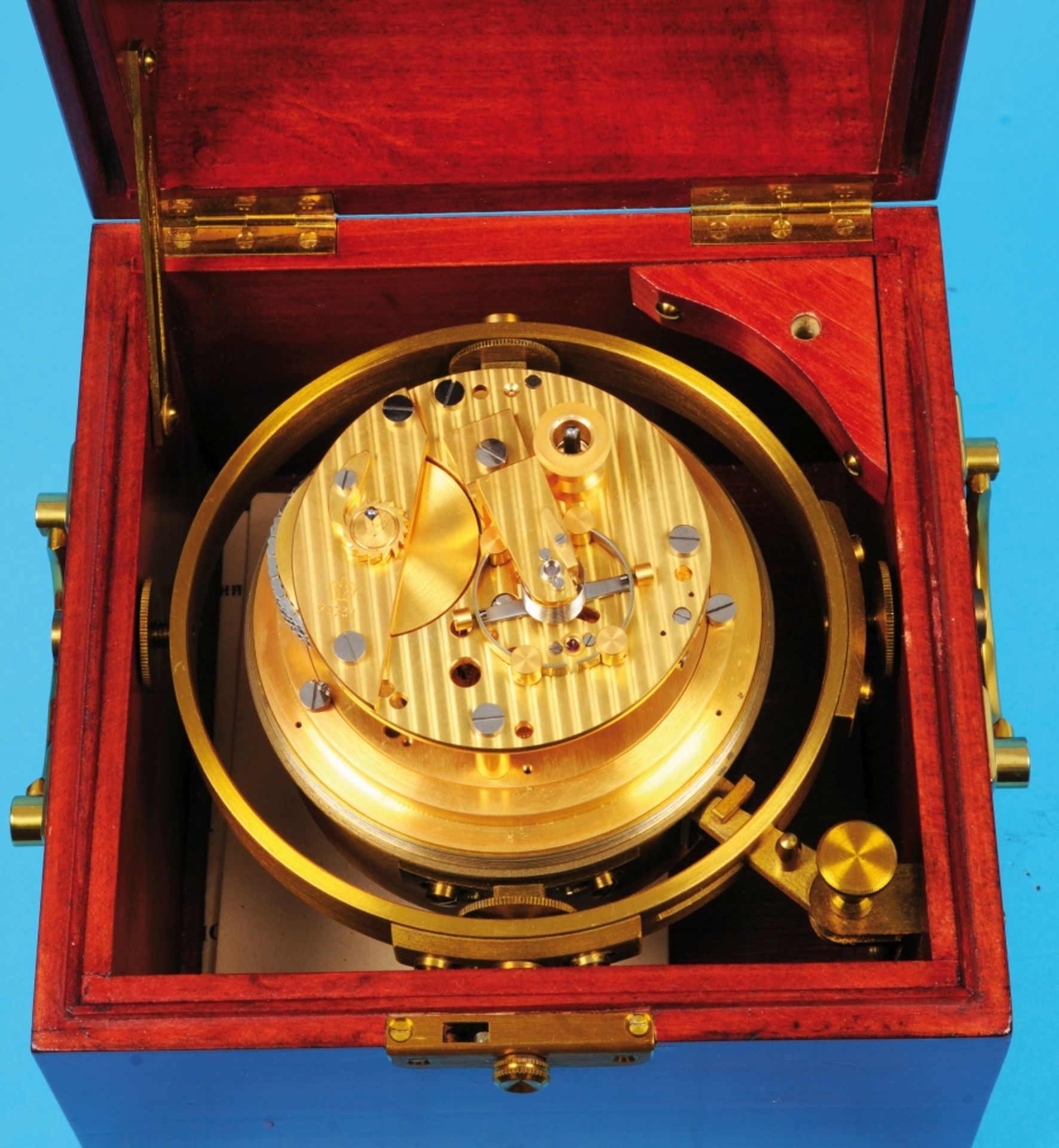 Russian marine chronometer, Poljot, no. 20635, with passage certificate from 1993, transport case an - Bild 2 aus 2