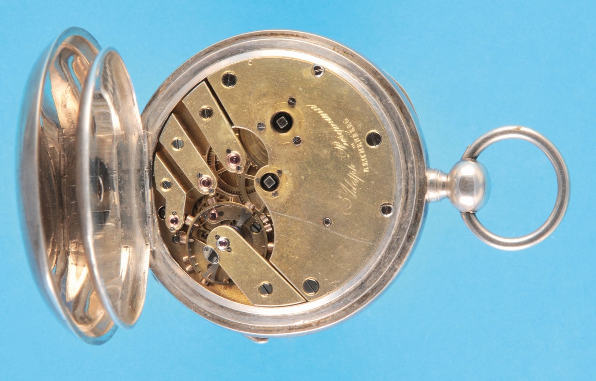 Rare German silver pocket watch with chronometer escapem, ent over fusee and chain