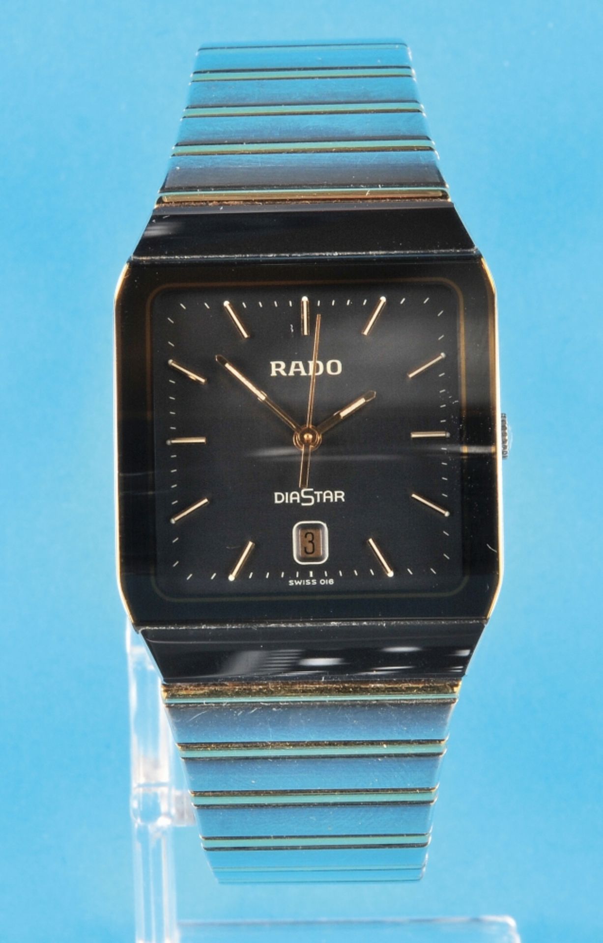 Rado DiaStar steel/gold quartz wristwatch with date and steel link bracelet with folding clasp,