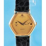 Baume & Mercier "Baumatic" Saudi Arabia, 6-sided 18-ct.- Gold Automatic Wristwatch with Pressure Bac