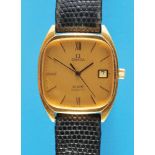 Omega "De Ville" Quartz Gold Central Seconds Wristwatch and date, with papers from 1980, 18 ct. gol