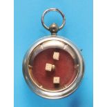 Dice game machine in pocket watch shape, nickel case in pocket watch form with glazed bezel