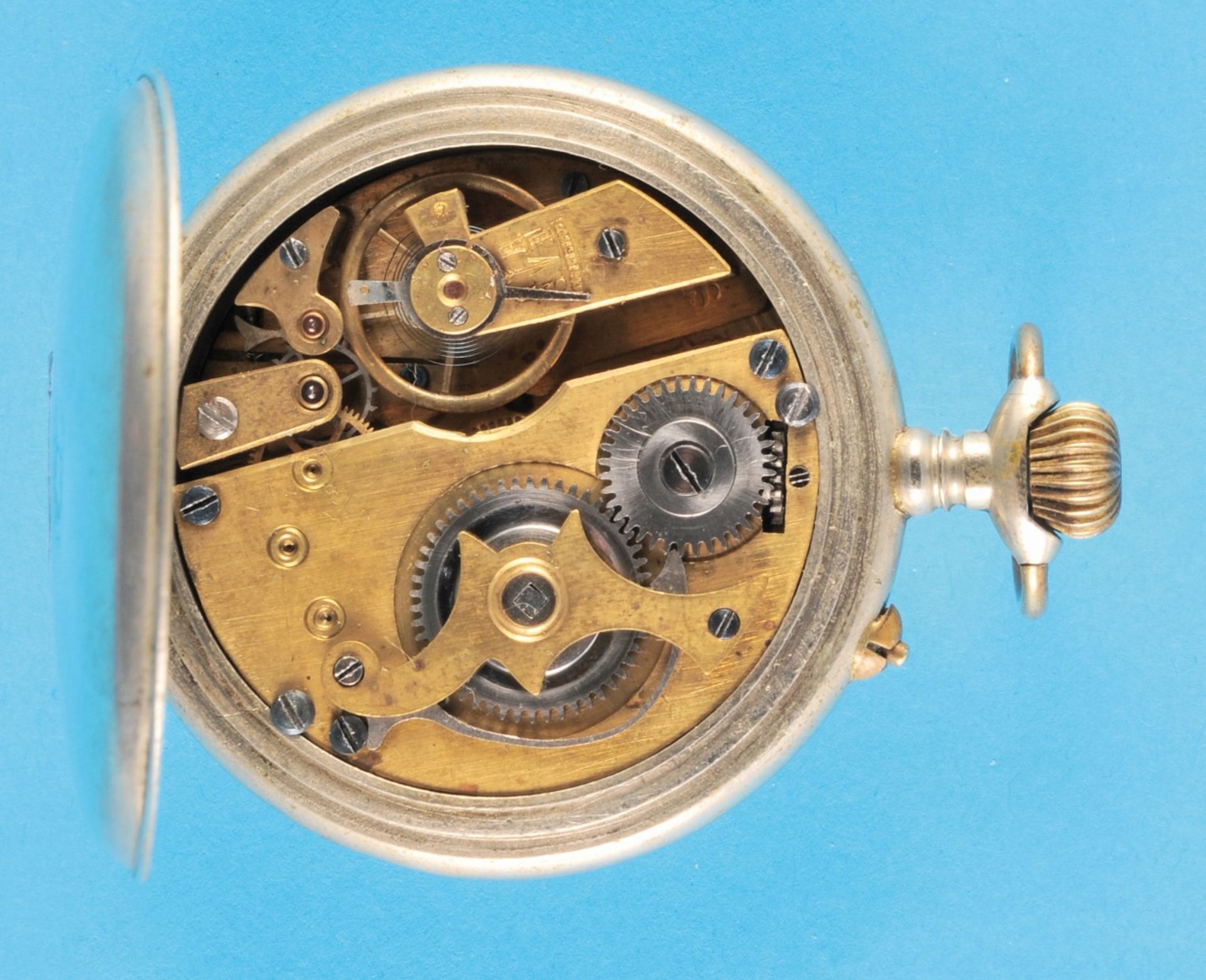 Roskopf pocket watch with zeppelin motif and signature with Cyrillic characters,