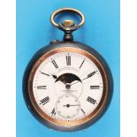J.Verhagen & Co., Cologne, metal pocket watch with moon phase and calendar on the back,