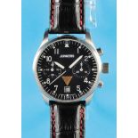 Junkers wristwatch chronograph with 30-minute counter and date, cal. P3133, steel case with glass s