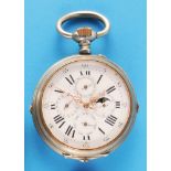 Large metal pocket watch with moon phase calendar,
