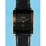 Rado Florence, rectangular quartz wristwatch with date, reference 160.3670.2, gold-plated case