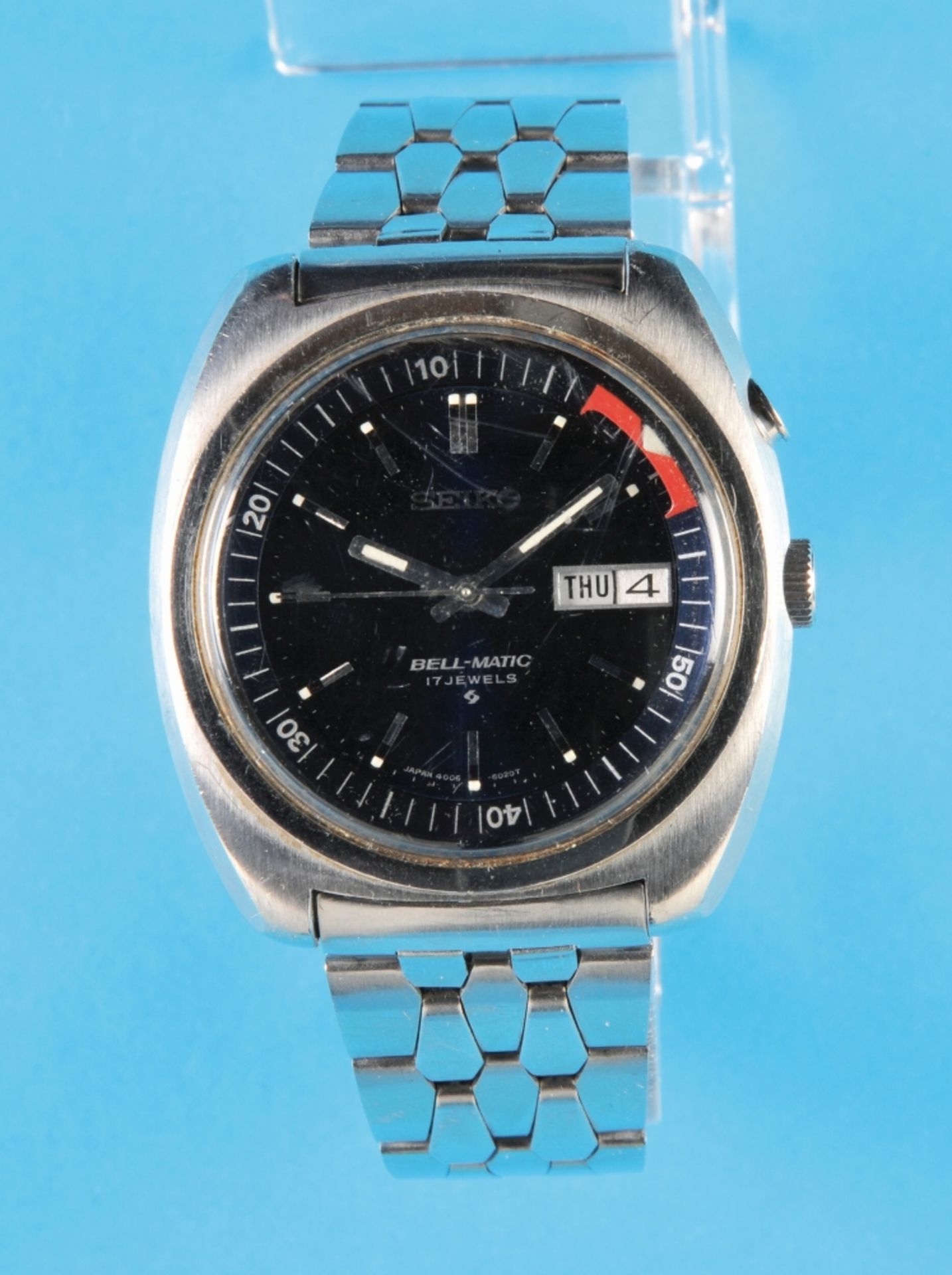 Seiko "Bell-Matic" automatic wristwatch with calendar, alarm and original steel link bracelet with