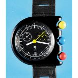 LIP Mach 2000 quartz wristwatch - chronograph in an unusual plastic case with blue crown plastic cas