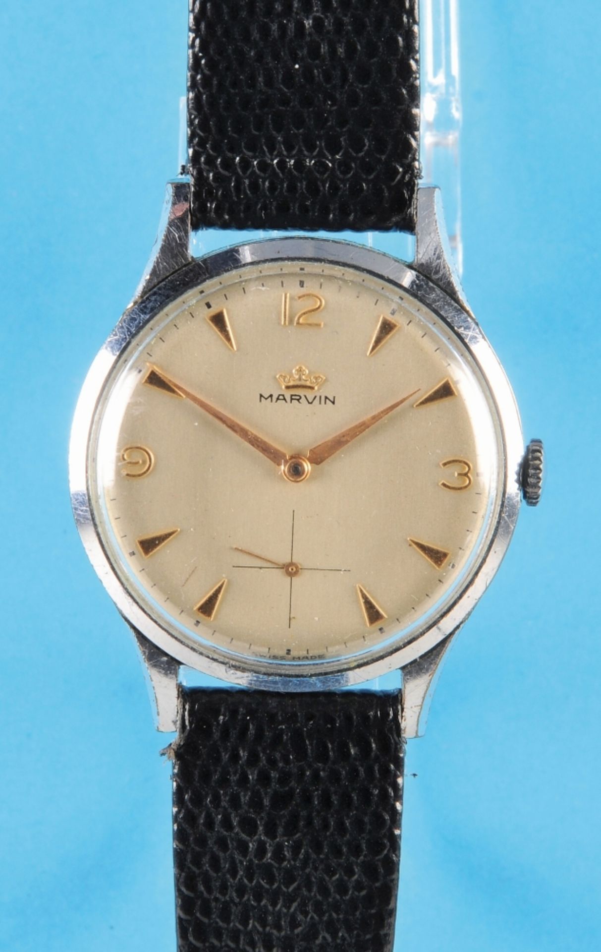 Marvin wristwatch, case with steel pressure caseback, cal. Marvin 700, silver-plated dial with gold