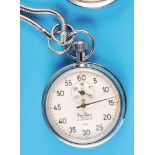 Hanhart 1/5-second stopwatch with 30-minute counter and chain for hanging,