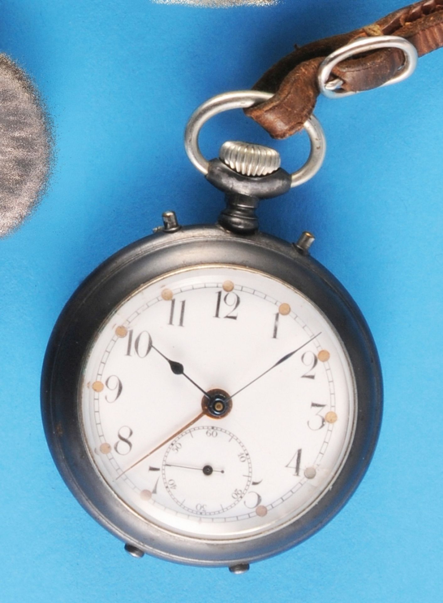 Junghans pocket watch with alarm clock, burnished metal case for setting up,