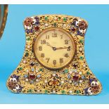 Small Viennese table clock with stand-up bracket and richly decorated Front with colorful gemstones