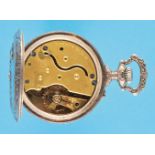Moeris Patent, motif pocket watch with billiard players, silver-plated case, all sides in relief,
