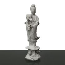 Three Chinese white porcelain figurines depicting Guanyin