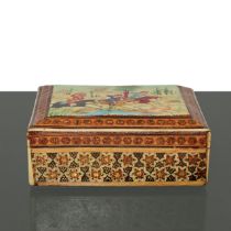Oriental wooden box with hand-painted lid, 20th century