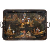 Metal tray painted with Chinese scenes and landscapes, 19th century