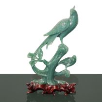 Jade sculpture depicting birds on a branch