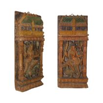 Pair of wooden sculptures with Indian deities, 19th century